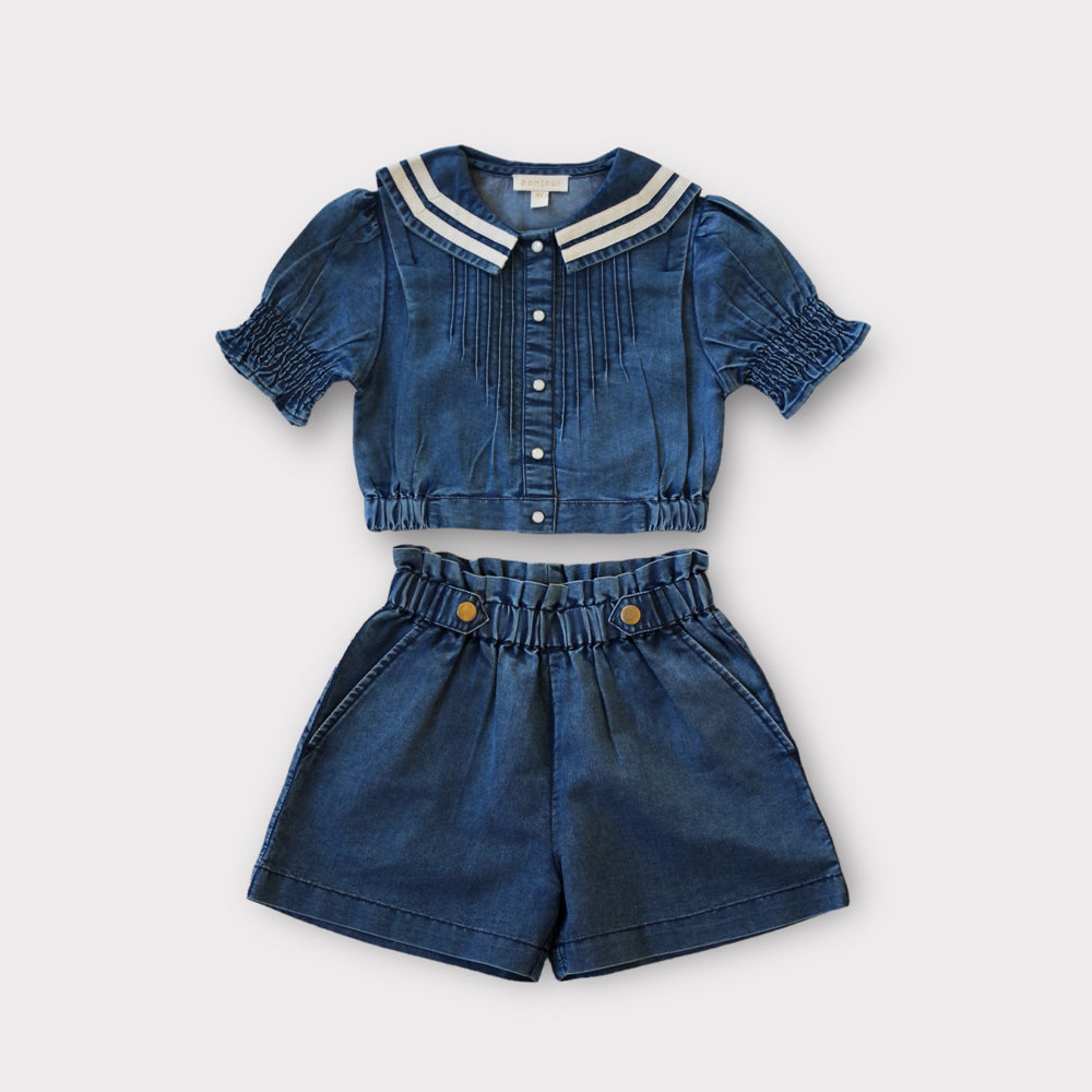 Bonjour Diary :: Crop Shirt & Short Skirt Set Denim – The Front Shop