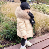 Mi Loves :: Racoon Fur Trim Puff Jacket Cream/Beige