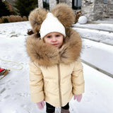 Mi Loves :: Racoon Fur Trim Puff Jacket Cream/Beige