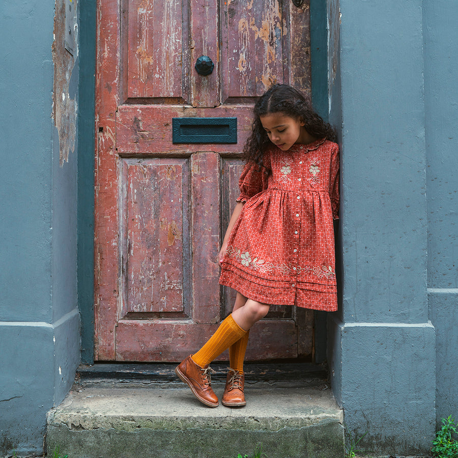 Lali :: Ivy Dress Auburn Yarn Dye With Embroidery