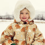 Mini Rodini -  Mammoths Aop Hooded Puffer Beige