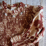 Bonjour Diary :: Handsmock Dress Autumnal Red Brown Print