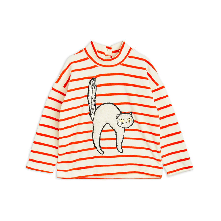 Mini Rodini :: Angry Cat Stripe Application Velour Sweatshirt