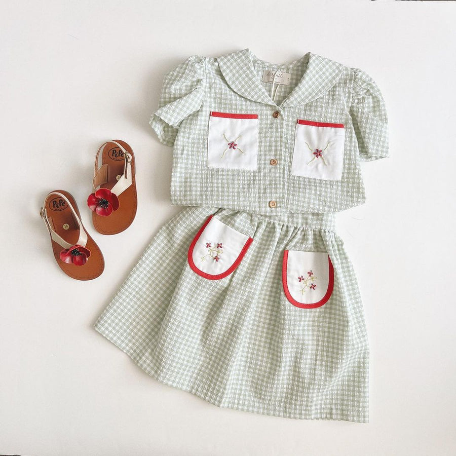 Birinit Petit :: Green Gingham Embroidered Shirt