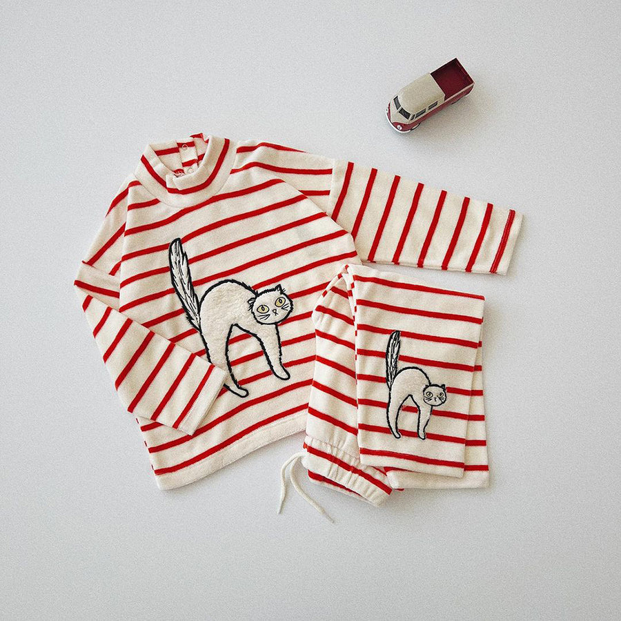 Mini Rodini :: Angry Cat Stripe Application Velour Trousers