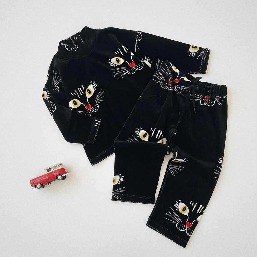 Mini Rodini :: Cat Face Aop Velour Sweater