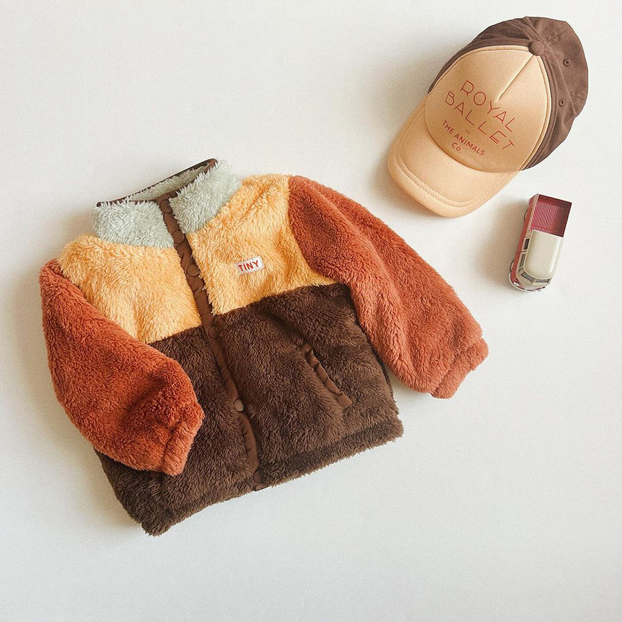 Tiny Cottons :: Color Block Polar Sherpa Jacket Dark Brown/Soft Yellow