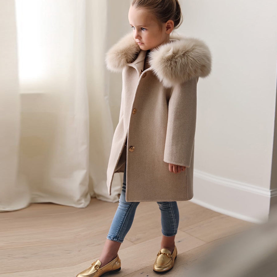 Bobble Babies :: Ella Cashmere Coat Oatmeal With Fur