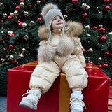 [Pre - Order] Mi Loves :: Luxurious Racoon Fur Trim Snowsuit Cream / Light Beige
