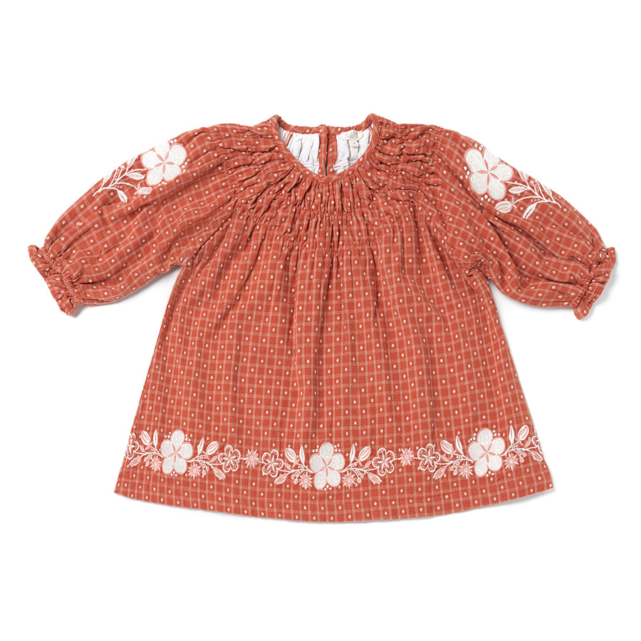 Lali :: Tulip Dress Auburn Yarn Dye With Embroidery