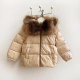 Mi Loves -  Racoon Fur Trim Puff Jacket Cream/Beige