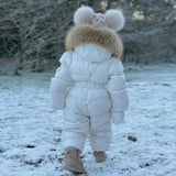 [Pre - Order] Mi Loves :: Luxurious Racoon Fur Trim Snowsuit White With Brown Fur