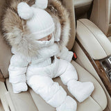 [Pre - Order] Mi Loves :: Luxurious Racoon Fur Trim Snowsuit White With Brown Fur