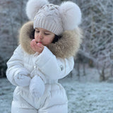 [Pre - Order] Mi Loves :: Luxurious Racoon Fur Trim Snowsuit White With Brown Fur