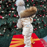 [Pre - Order] Mi Loves :: Luxurious Racoon Fur Trim Snowsuit Cream / Light Beige
