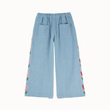 Emile Et Ida - Pantalon Denim Brode Tulipe Bleu Delave