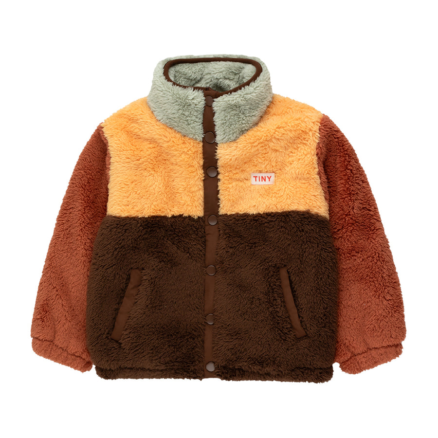 Tiny Cottons :: Color Block Polar Sherpa Jacket Dark Brown/Soft Yellow
