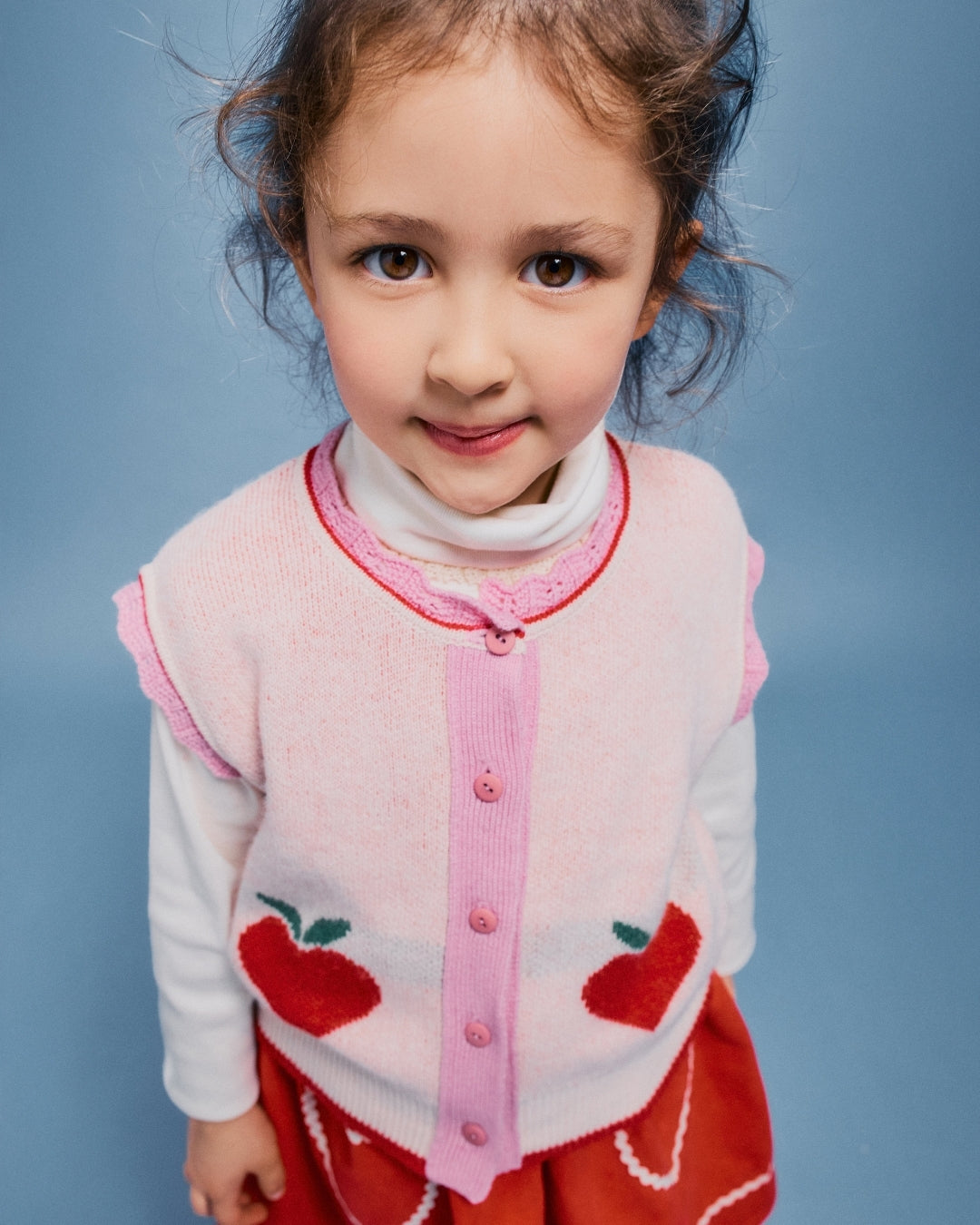 Bebe Organic Pomme Vest Love Apple Knit - kids vest styled
