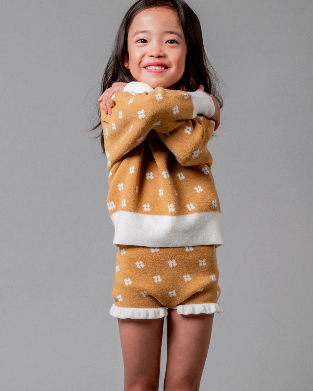 Birinit Petit Mustard Floral Knit Sweater and Bloomer set girl