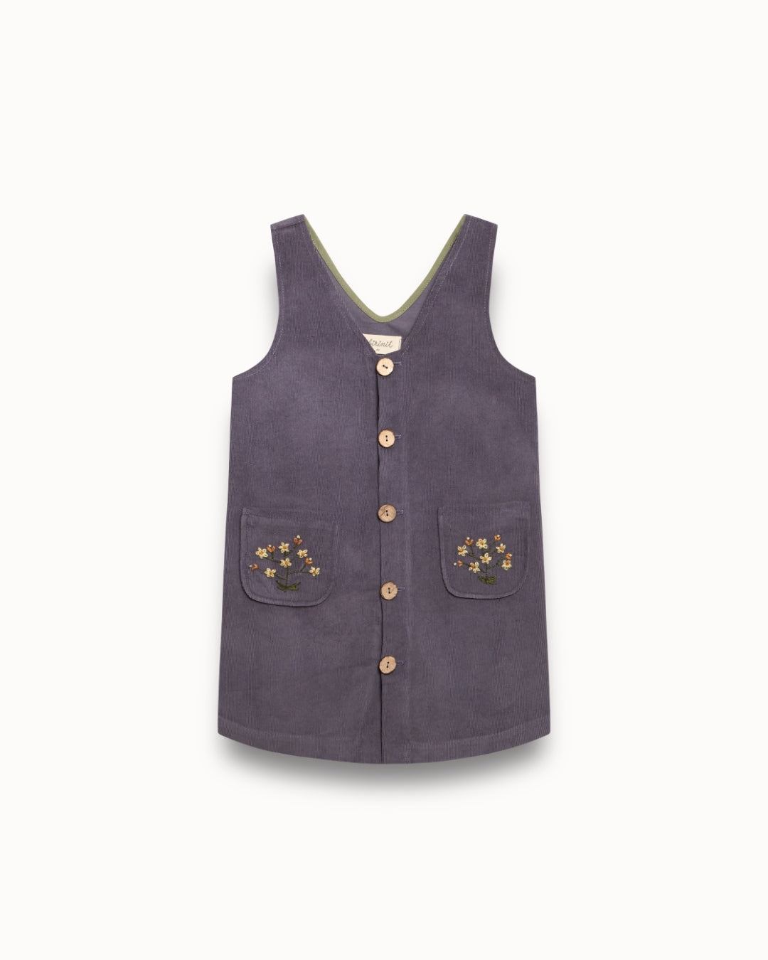 Birinit Petit Storm Blue Corduroy Embroidered Overall Dress - girls pinafore dress