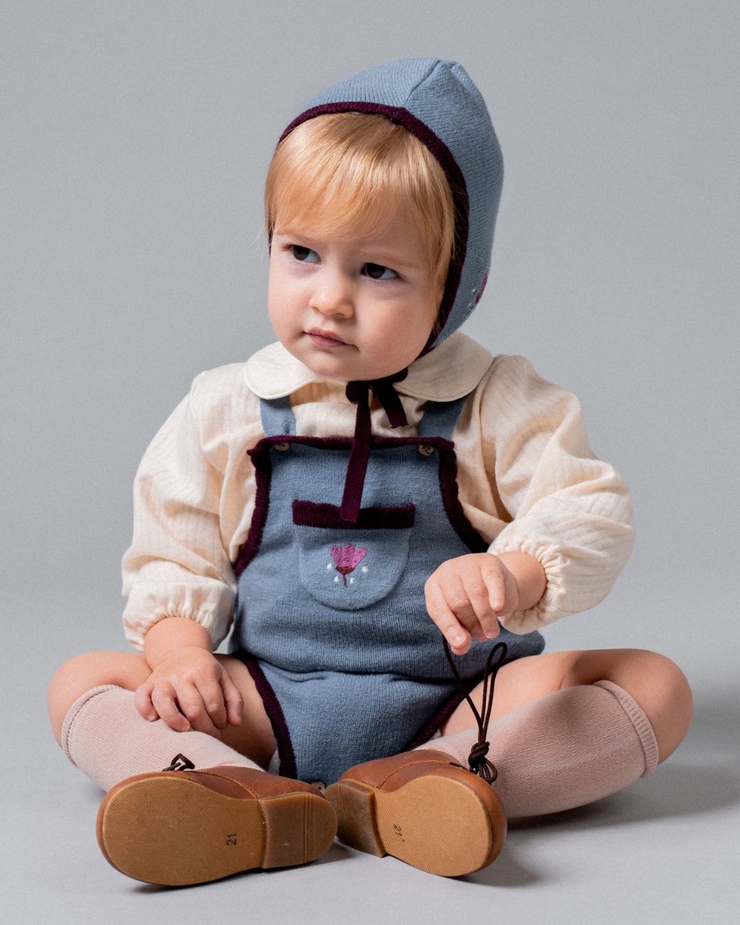 Birinit Petit Stone Knit Embroidered Bonnet - baby hat alternate view