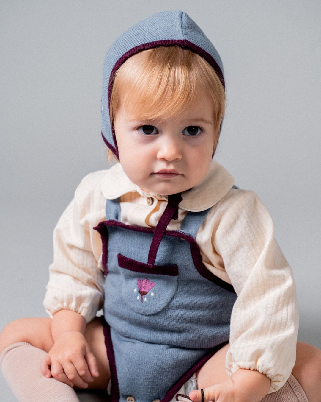 Birinit Petit Stone Knit Embroidered Bonnet - baby hat detail