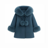 Bobble Babies :: Fur Collar Pom Coat Navy