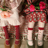 Bonjour Diary :: Farandoles Socks With Matching Hair Knot Pink Red