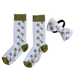 Bonjour Diary :: Farandoles Socks With Matching Hair Knot Blue Khaki