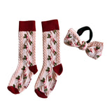 Bonjour Diary :: Farandoles Socks With Matching Hair Knot Pink Red
