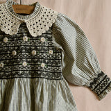 Bonjour Diary :: Handsmock Blouse With Crochet Collar Black Stripe