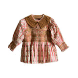 Bonjour Diary :: Handsmock Blouse With Crochet Collar Tapestry Pink Stripe Print