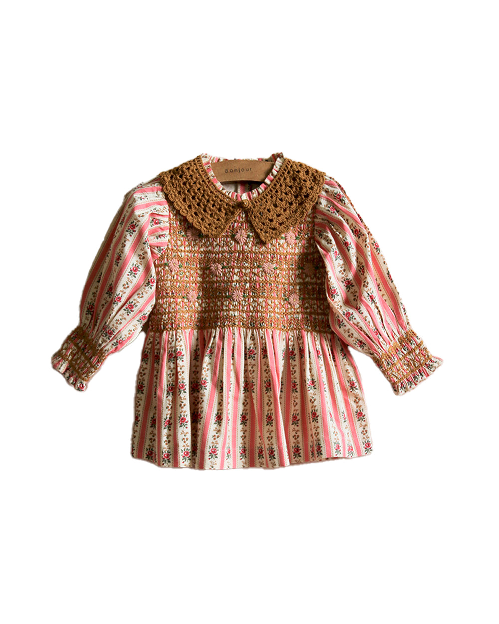 Bonjour Diary Tunique with emb collar & Hairclip, Rosa Bloom print denim