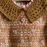Bonjour Diary :: Handsmock Blouse With Crochet Collar Tapestry Pink Stripe Print