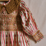 Bonjour Diary :: Handsmock Blouse With Crochet Collar Tapestry Pink Stripe Print