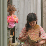 Bonjour Diary :: Handsmock Blouse With Crochet Collar Tapestry Pink Stripe Print