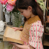 Bonjour Diary :: Handsmock Blouse With Crochet Collar Tapestry Pink Stripe Print