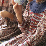 Bonjour Diary - Handsmock Blouse With Collar Blue Flower Field Print