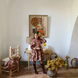 Bonjour Diary - Handsmock Dress With Collar Burgundy Cashmere Print