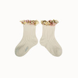 Collegien - Anemone Embroidered Ruffle Ribbed Ankle Socks 037