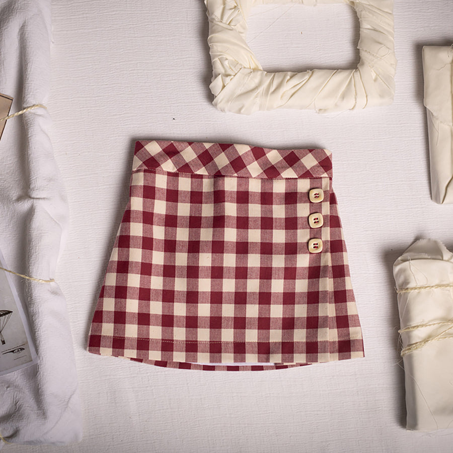 Birinit Petit :: Maroon Gingham Mini Skirt