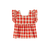 Emile Et Ida -  Blouse Brodee Carreau Vichy Rouge