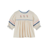 Emile Et Ida -  Blouse Brodee Creme / Blue and Pink