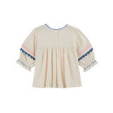 Emile Et Ida -  Blouse Brodee Creme / Blue and Pink