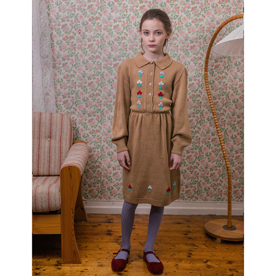 Fish And Kids :: Camel Dress With Embroidered Flowers And Buttons