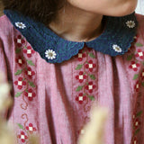 Bonjour Diary - Embroidered Dress Red Chambray