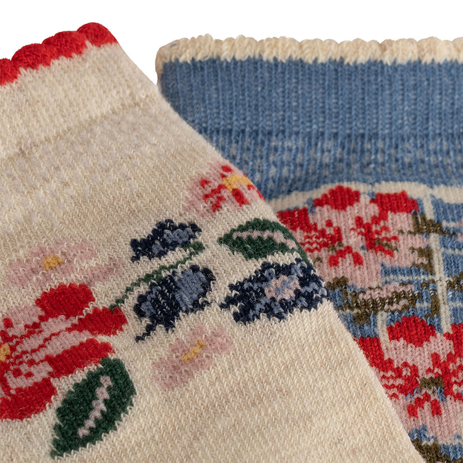 Konges Sloejd :: 2 Pack Flower Jacquard Socks Blue/Almond