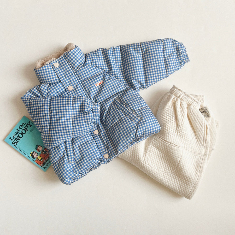 Tiny Cottons :: Vichy Short Padded Jacket Blue/Light Cream