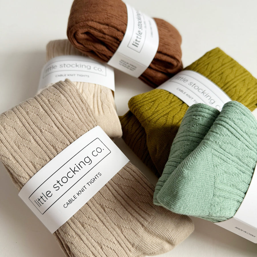 Little Stocking Co :: Bright Olive Cable Knit Tights