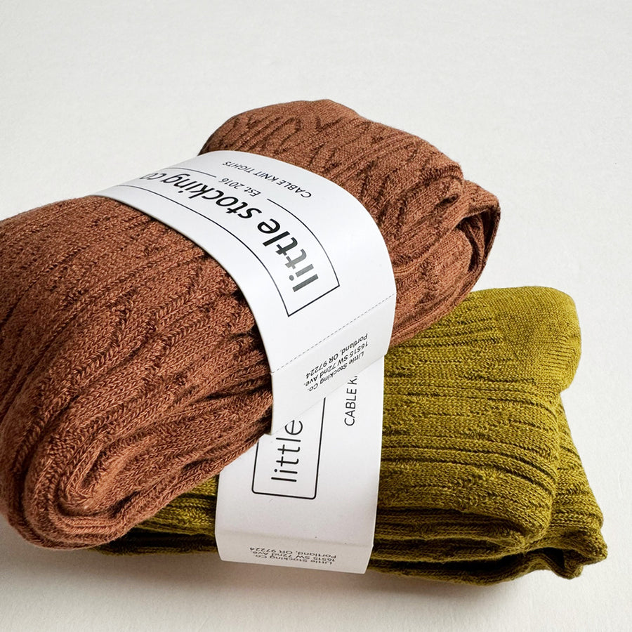 Little Stocking Co :: Bright Olive Cable Knit Tights